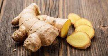 Ginger root in a gel member that increases size